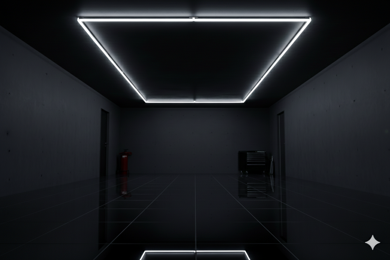 Modern ceiling light fixture in a dark room